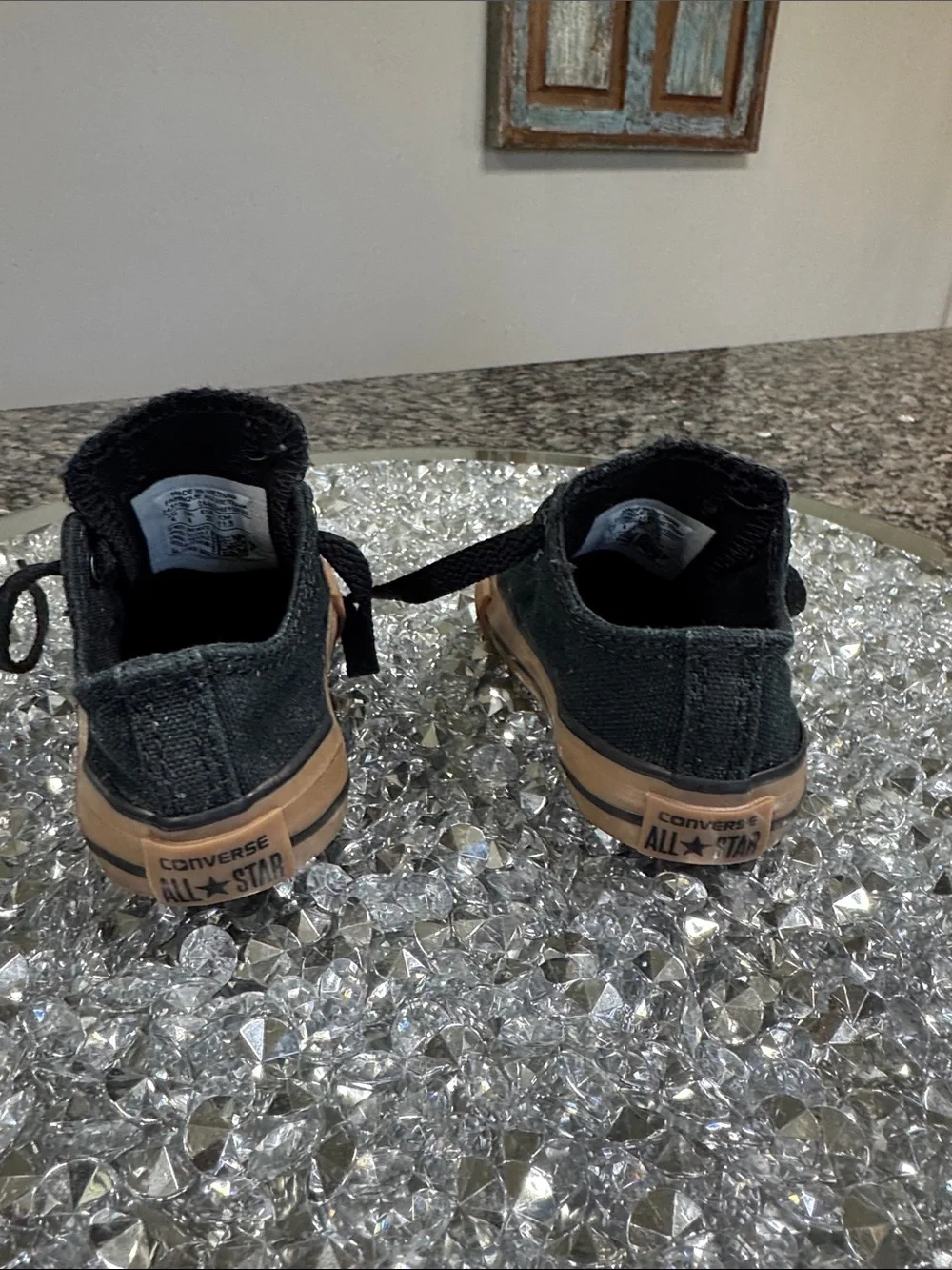 Converse baby toddler Black Sneakers with Tan Toe and Sole EUC 4